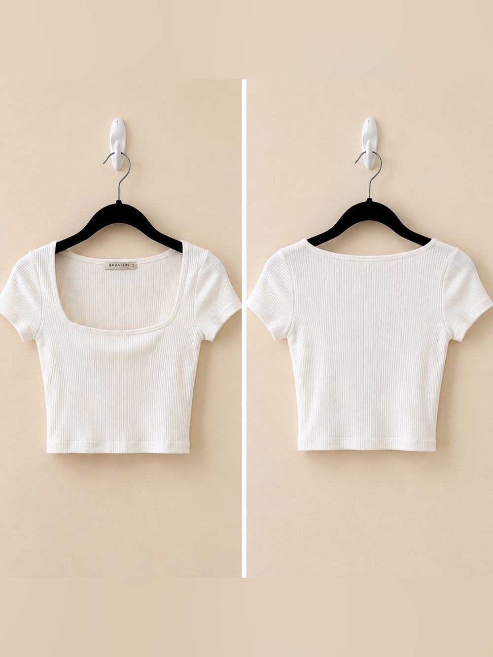Aritzia Babaton White Ribbed Fitted Short Sleeve Top Size Small